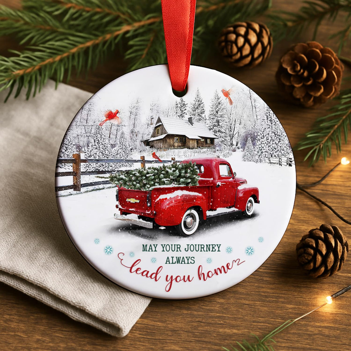 Christmas Ornament 2025, May Your Journey Always Lead You Home, Rustic Red Christmas Decoration