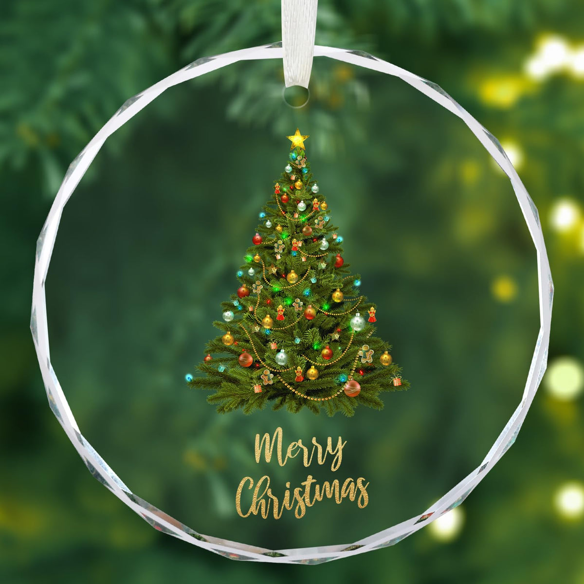 Christmas Ornaments, Christmas Tree Ornaments, Elegant Glass Christmas Tree Ornament - Merry Christmas Round Holiday Decoration