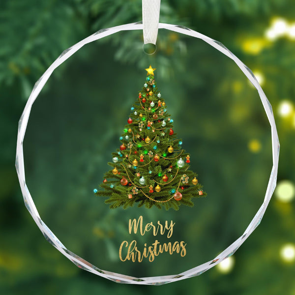 Christmas Ornaments, Christmas Tree Ornaments, Elegant Glass Christmas Tree Ornament - Merry Christmas Round Holiday Decoration