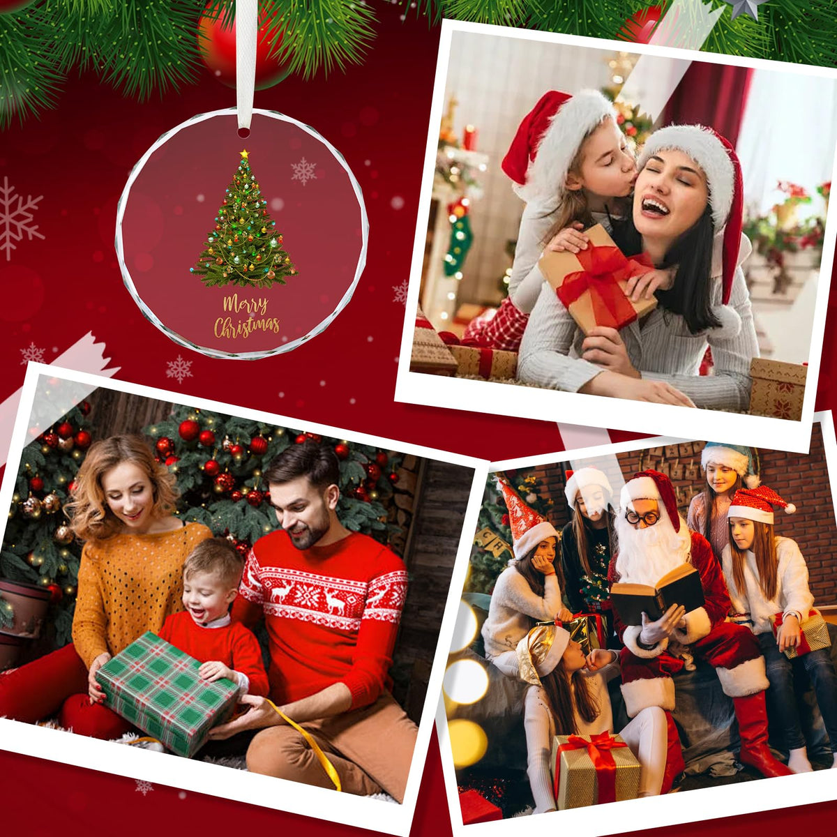 Christmas Ornaments, Christmas Tree Ornaments, Elegant Glass Christmas Tree Ornament - Merry Christmas Round Holiday Decoration