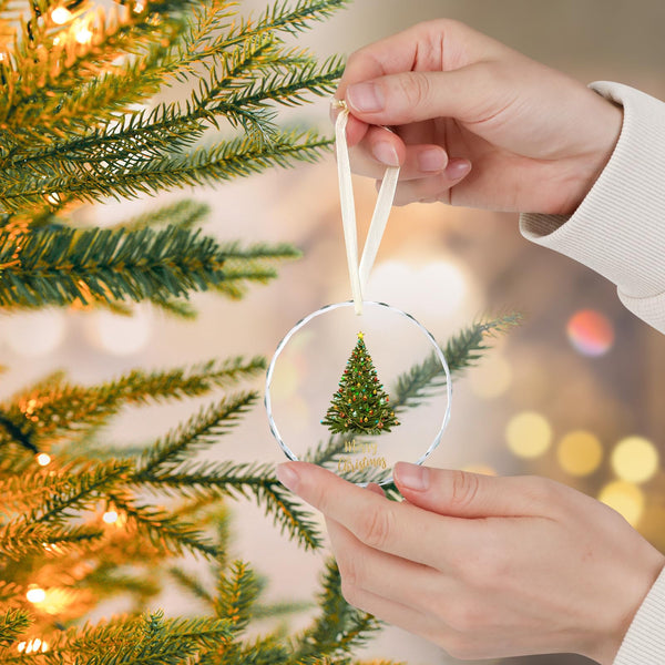 Christmas Ornaments, Christmas Tree Ornaments, Elegant Glass Christmas Tree Ornament - Merry Christmas Round Holiday Decoration