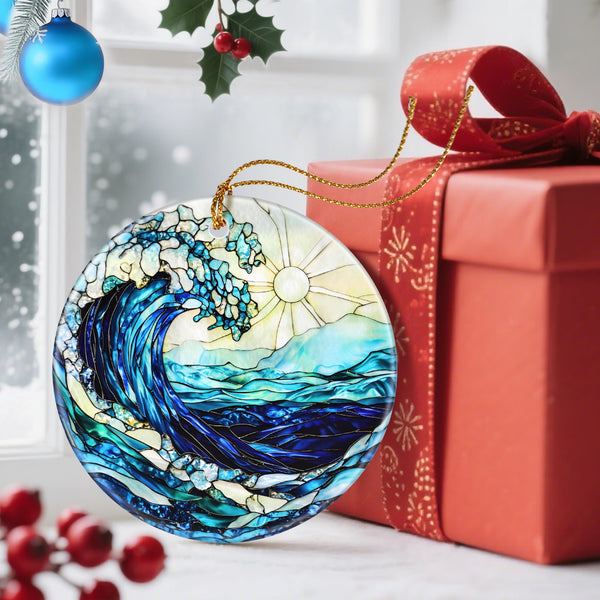 Christmas Ornaments, Dodosky 2.9in Ceramic Ocean Waves Ornament, Xmas Decor