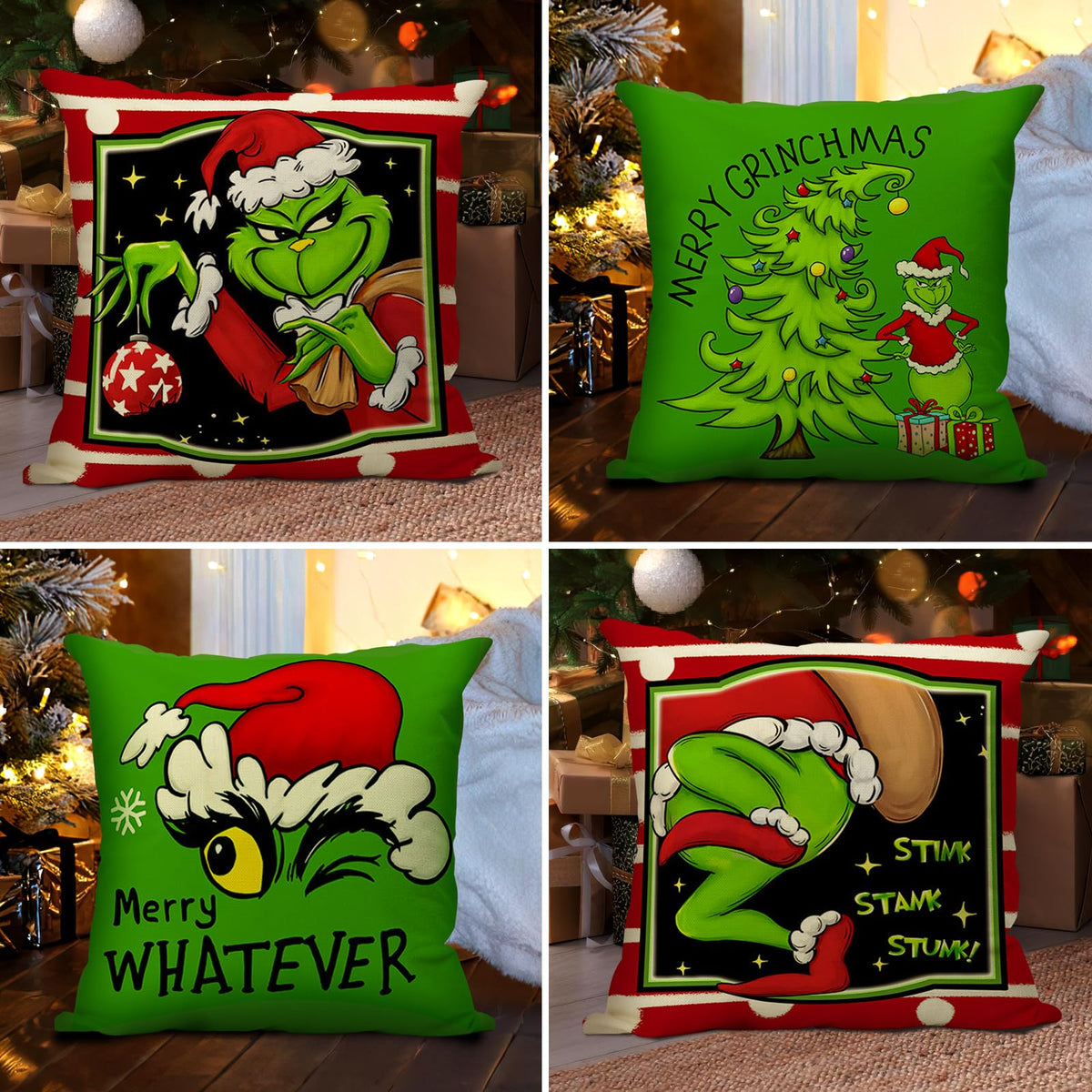 Christmas Pillow Covers 18x18 Inch for Christmas Decorations Throw Pillow Case Green and Red Stripe