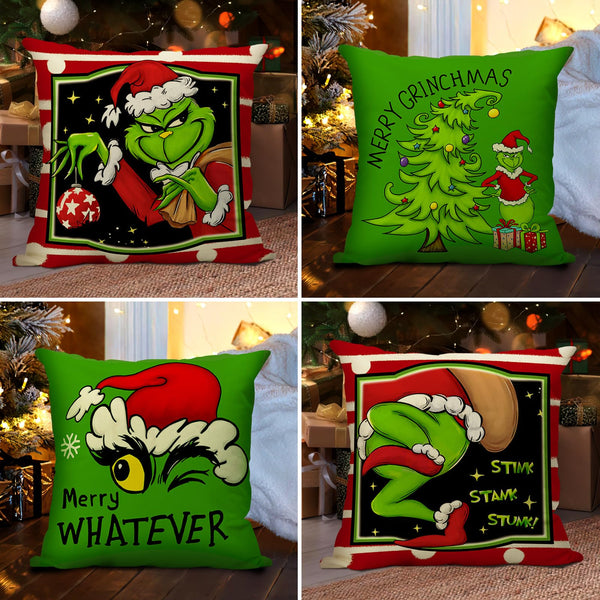 Christmas Pillow Covers 18x18 Inch for Christmas Decorations Throw Pillow Case Green and Red Stripe