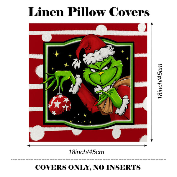 Christmas Pillow Covers 18x18 Inch for Christmas Decorations Throw Pillow Case Green and Red Stripe