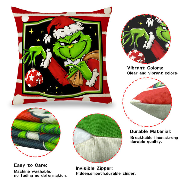 Christmas Pillow Covers 18x18 Inch for Christmas Decorations Throw Pillow Case Green and Red Stripe