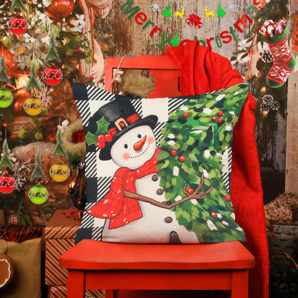 Set of 4 Merry Christmas Trees Reindeer Snowflake Throw Pillow Covers, 18 x 18 Inch Xmas Red Berries Hello Winter (Copy)