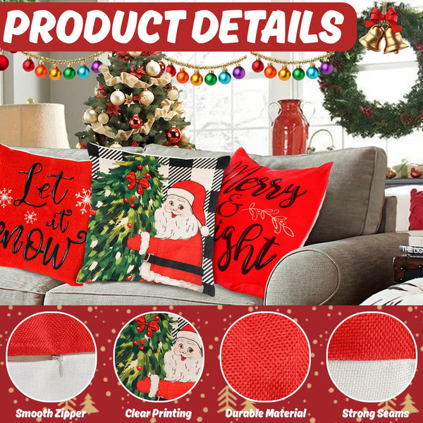Set of 4 Merry Christmas Trees Reindeer Snowflake Throw Pillow Covers, 18 x 18 Inch Xmas Red Berries Hello Winter (Copy)