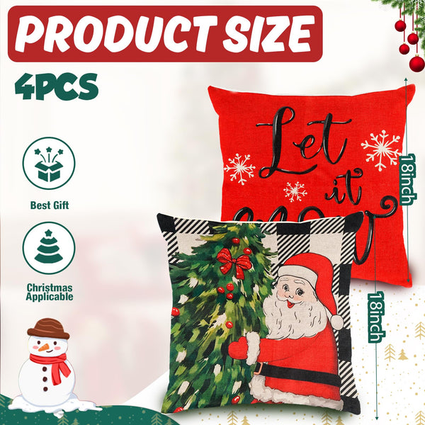 Set of 4 Merry Christmas Trees Reindeer Snowflake Throw Pillow Covers, 18 x 18 Inch Xmas Red Berries Hello Winter (Copy)