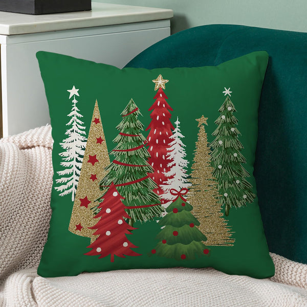Christmas Pillow Covers, 18x18 Inch Set of 2 Green Christmas Tree Throw Pillows Case