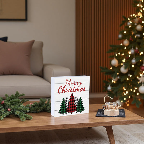 Christmas Table Decorations Christmas Decor Indoor Home Room Buffalo Plaid Tree Office Bathroom Wood Box Sign
