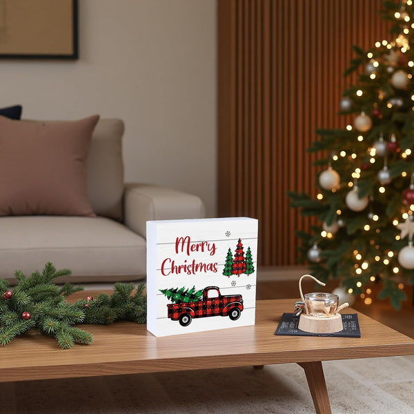 Christmas Table Decorations Christmas Decor Indoor Home Room Truck Office Bathroom Wood Box Sign