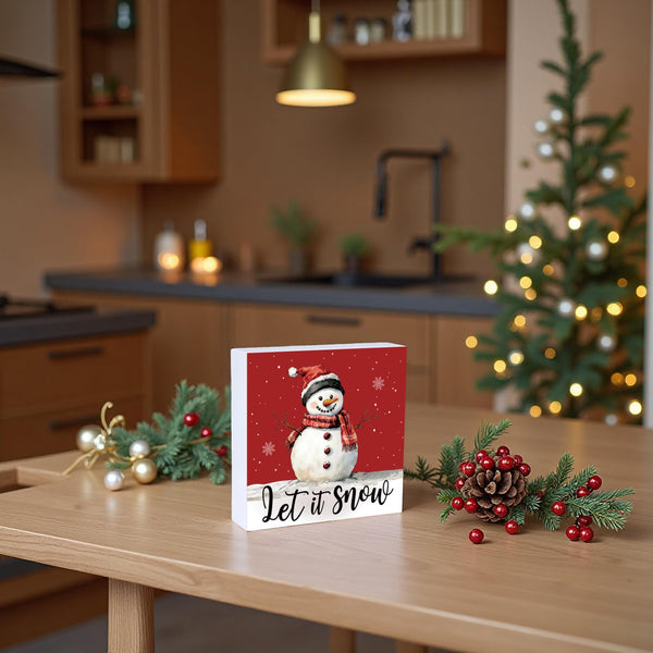 Christmas Table Decorations Christmas Decor Indoor Winter Home Room Snowman Office Bathroom Wood Box Sign