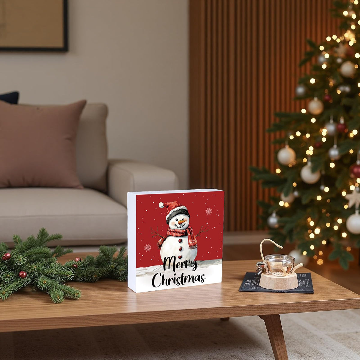 Christmas Table Decorations Christmas Decor Indoor Winter Home Room Snowman Office Bathroom Wood Box Sign