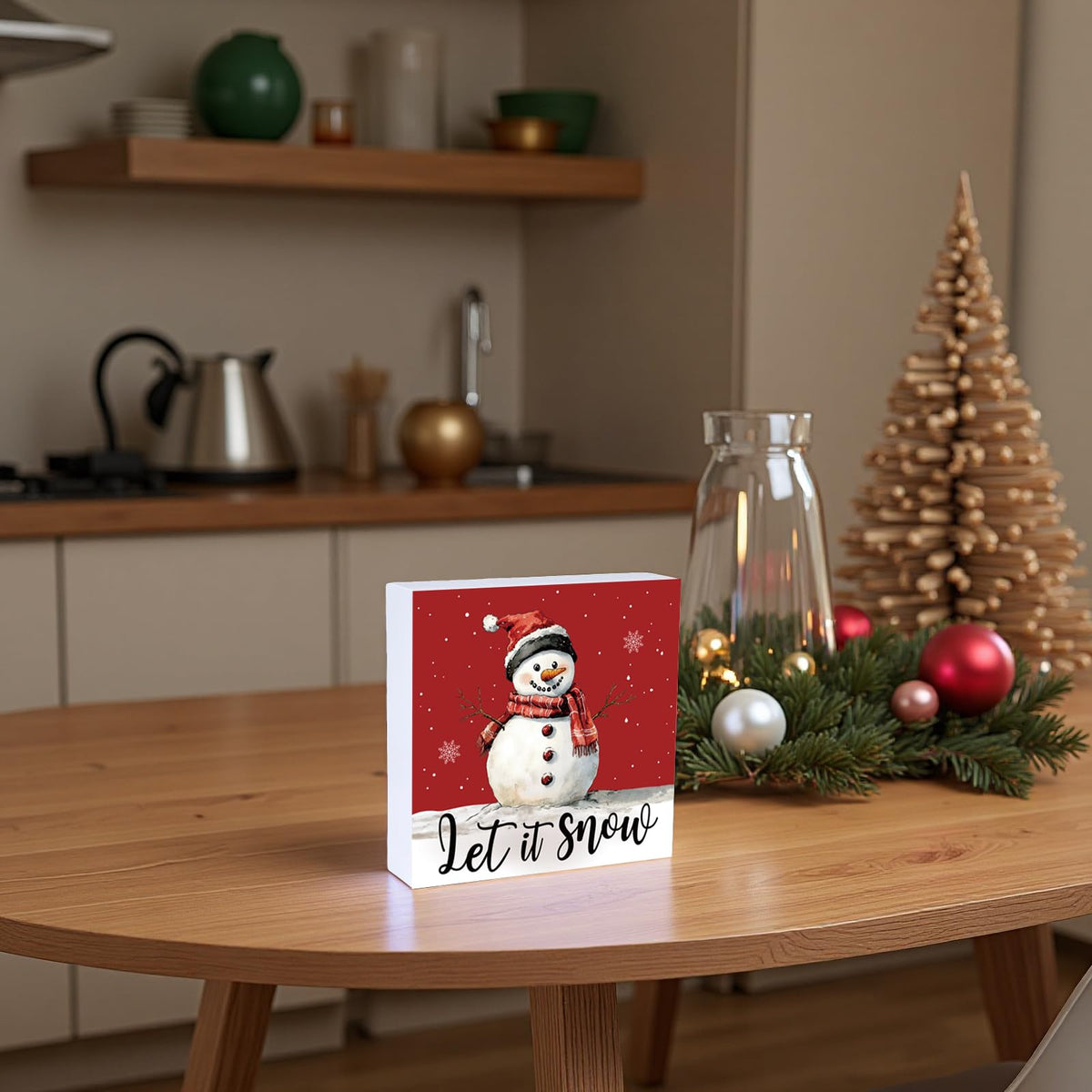 Christmas Table Decorations Christmas Decor Indoor Winter Home Room Snowman Office Bathroom Wood Box Sign