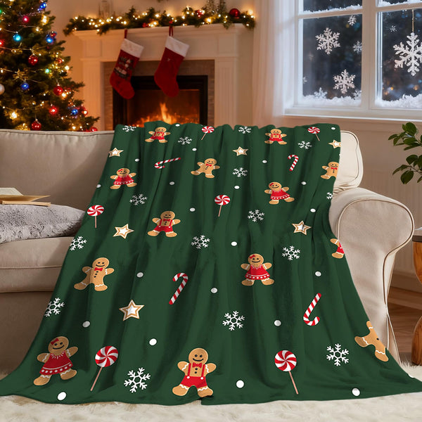 Christmas Throw Blanket 50 X 60 Inches Soft Cute Gingerbread-Man Christmas Blanket