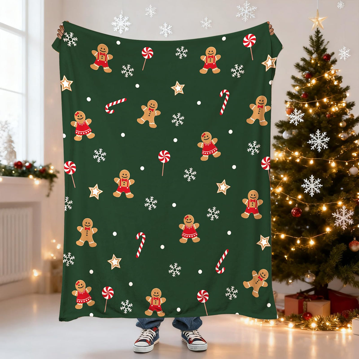 Christmas Throw Blanket 50 X 60 Inches Soft Cute Gingerbread-Man Christmas Blanket