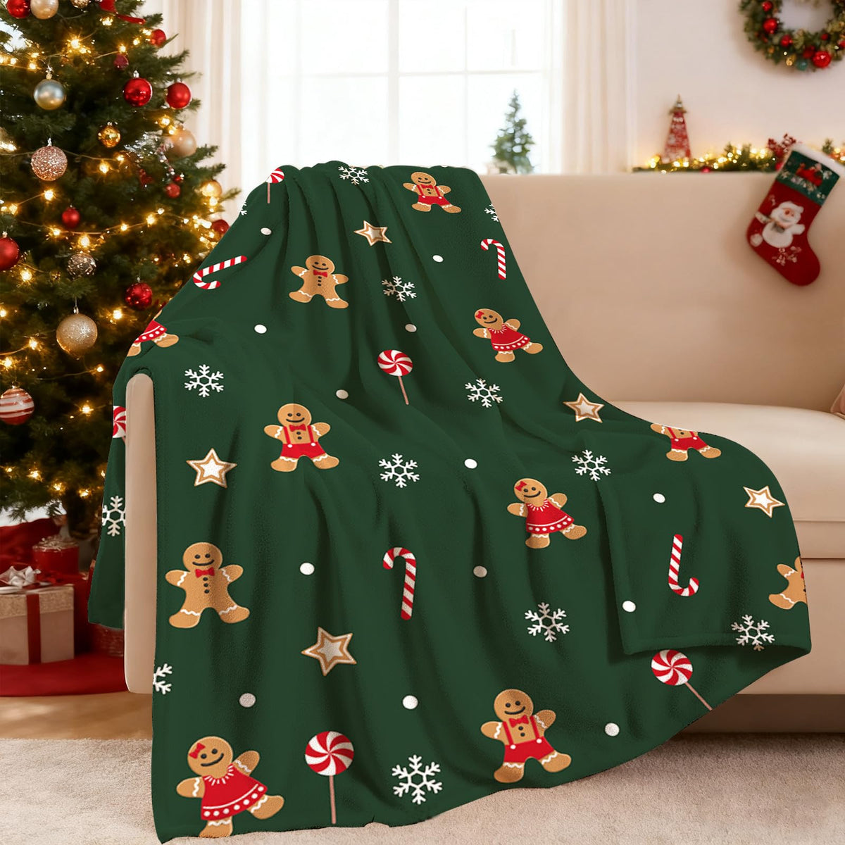 Christmas Throw Blanket 50 X 60 Inches Soft Cute Gingerbread-Man Christmas Blanket