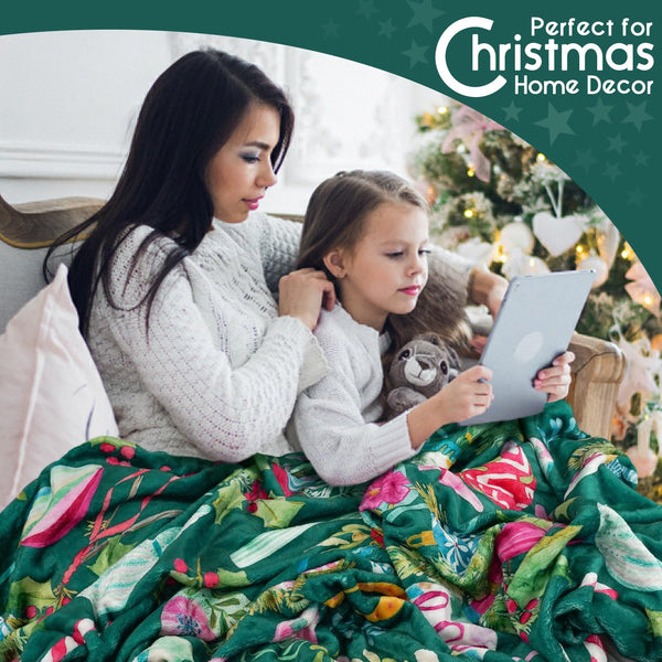 Christmas Throw Blanket for Couch 60x50,Green Winter Holiday Festival Cute Xmas Balls Ornament Blankets