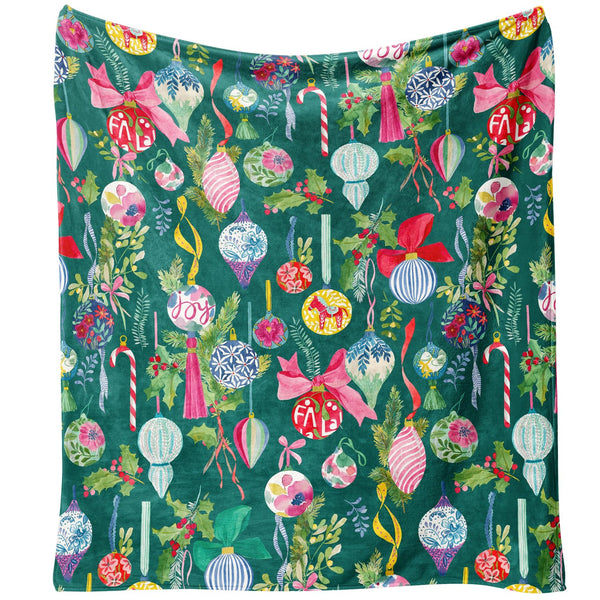 Christmas Throw Blanket for Couch 60x50,Green Winter Holiday Festival Cute Xmas Balls Ornament Blankets