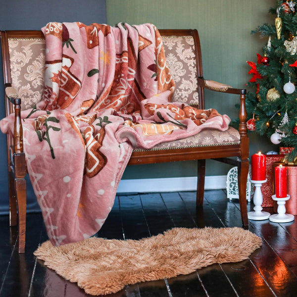 Christmas Throw Blanket for Couch 60x50,Pink Winter Holiday Festival Cute Xmas Gingerbread House Trees Blankets