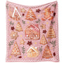 Christmas Throw Blanket for Couch 60x50,Pink Winter Holiday Festival Cute Xmas Gingerbread House Trees Blankets
