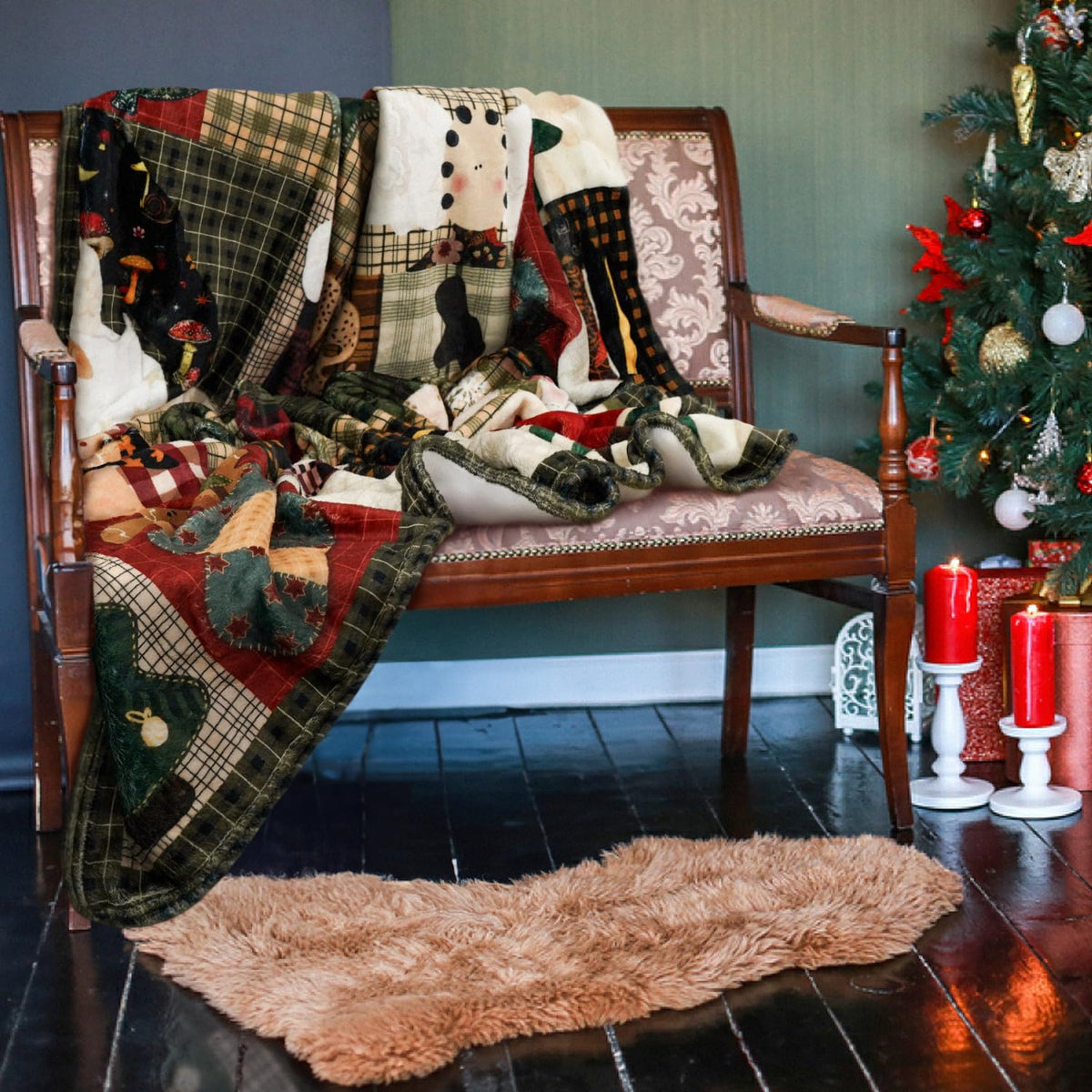 Christmas Throw Blanket for Couch 60x50,Plaid Winter Holiday Festival Cute Xmas Snowman Santa Gingerbread