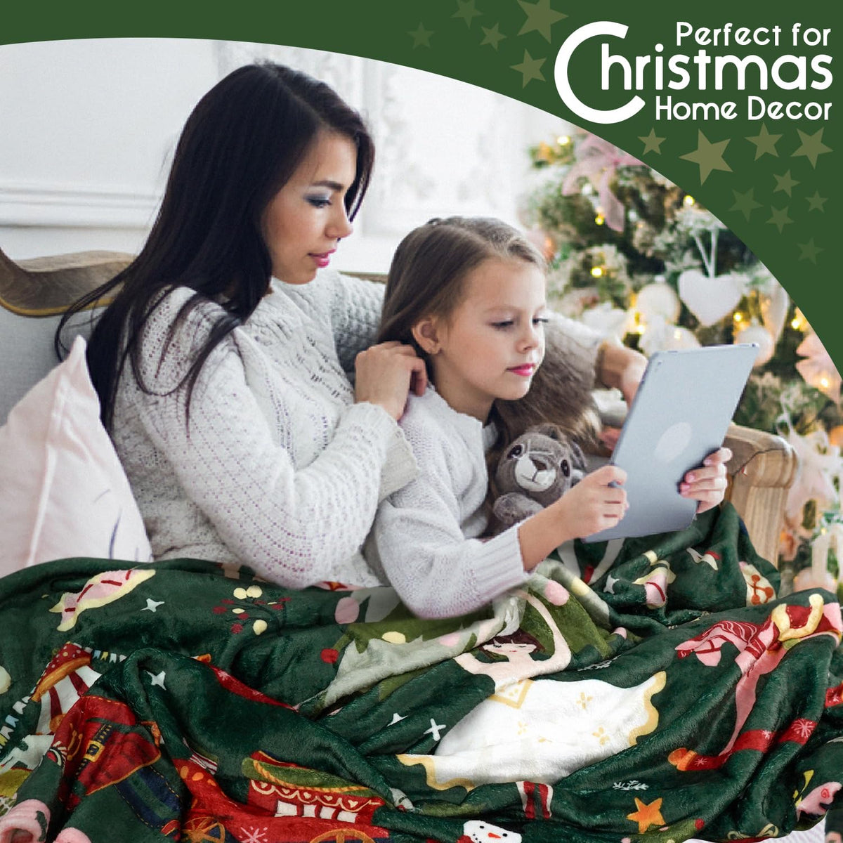 Christmas Throw Blanket for Couch 60x50,Green Winter Holiday Festival Cute Xmas Nutcracker Christmas Tree Blankets