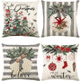 Christmas Throw Pillow Covers 18x18 Set of 4,Linen Pillow Cases Vintage Country Tree Green Striped