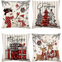 Christmas Throw Pillow Covers 18x18 Set of 4,Linen Pillow Cases Red White Plaid Snowman Christmas Tree