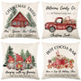 Christmas Throw Pillow Covers 18x18 Set of 4, Merry Christmas Tree Gnome Red Truck Candy Cane