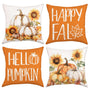 Happy Fall Hello Pumpkin Decorative Throw Pillow Covers 18x18 Inch Set of 4