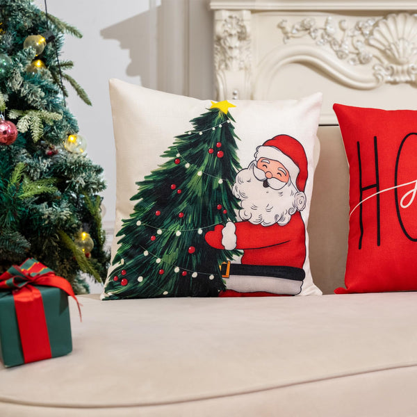Christmas Throw Pillow Covers 18x18 in Set of 4 Decorations,Decorative Snowman Santa Pillow Case