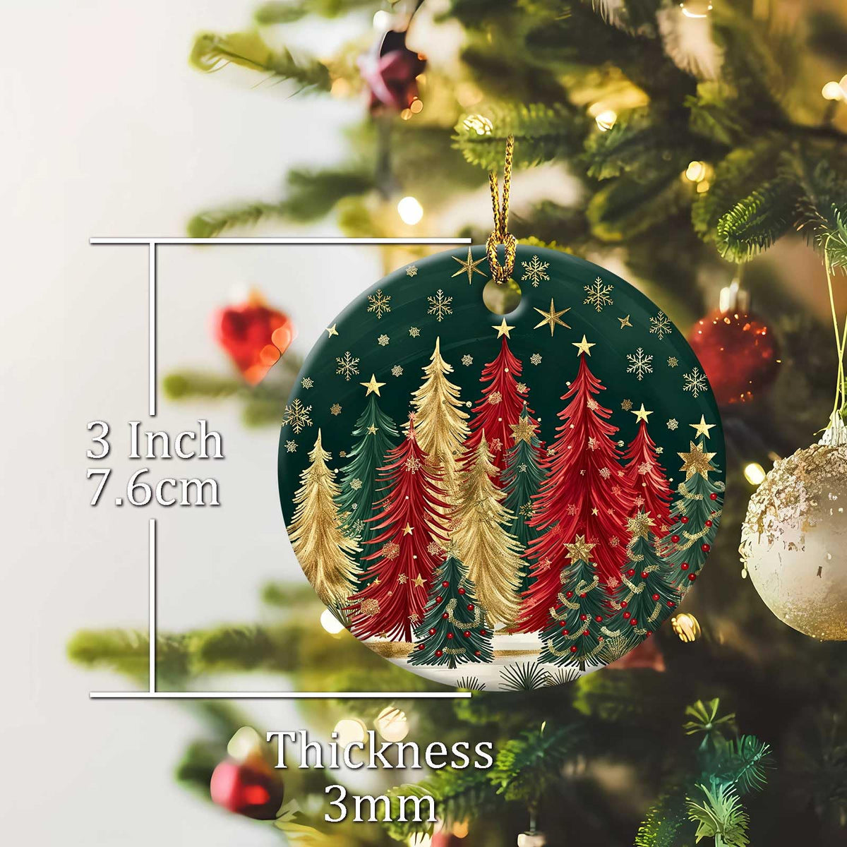 Christmas Tree Forest Ornament Round Ceramic Ornament Star Snowflake Xmas Keepsake for Christmas Tree