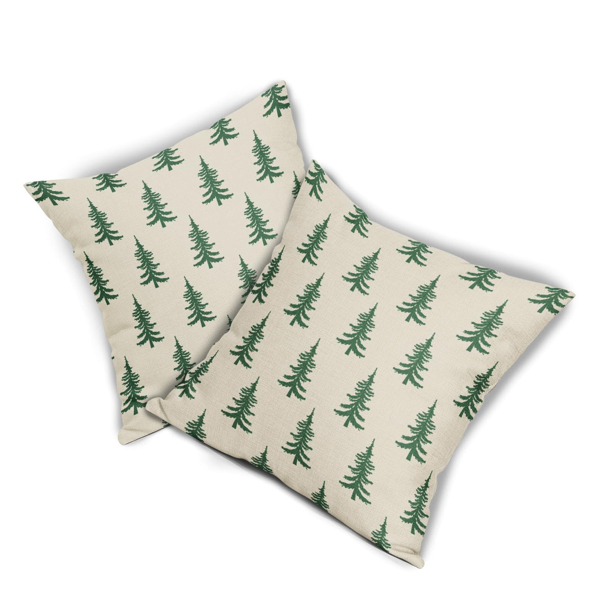 Christmas Tree Pillow Covers 18x18 Set of 2 Green Xmas Rustic Style Winter Print Decorative Outdoor Pillowcases