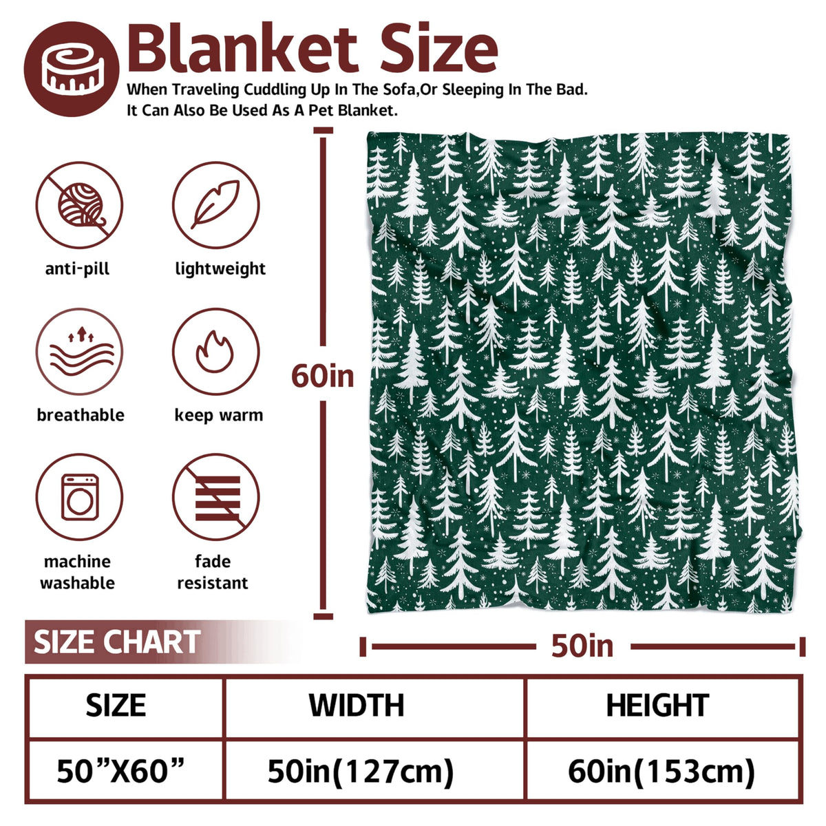 Christmas Tree Throw Blanket 50x60 Inch Merry Christmas Green Blankets Soft Lightweight Cozy Plush Blanket