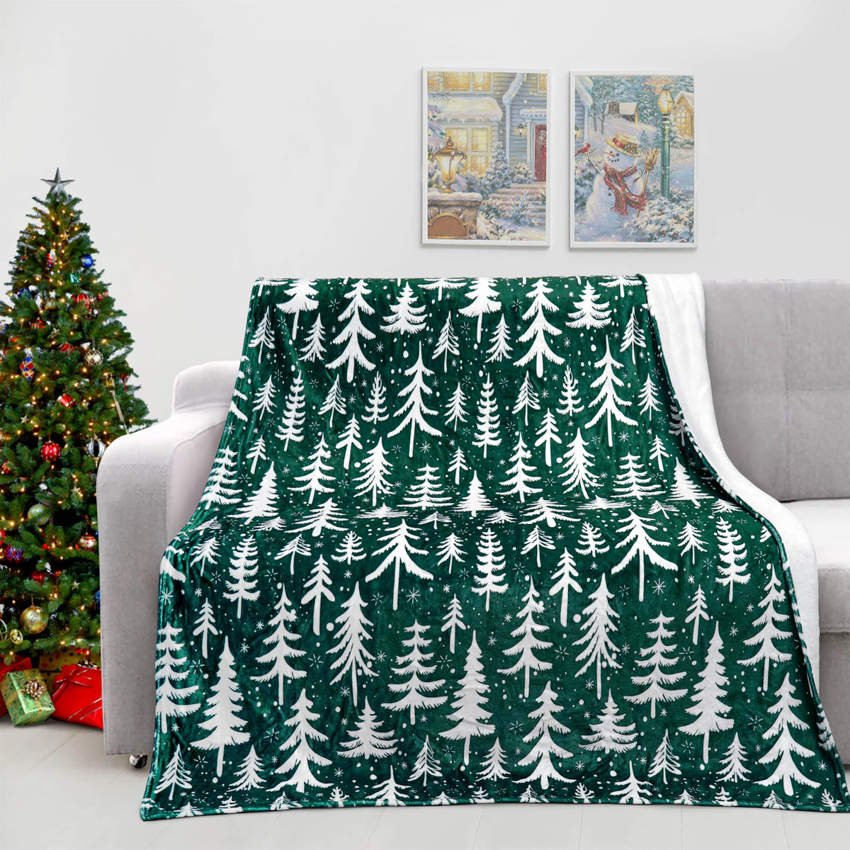 Christmas Tree Throw Blanket 50x60 Inch Merry Christmas Green Blankets Soft Lightweight Cozy Plush Blanket