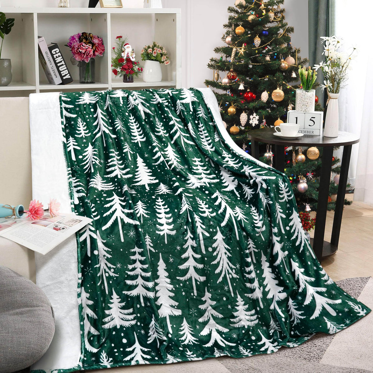 Christmas Tree Throw Blanket 50x60 Inch Merry Christmas Green Blankets Soft Lightweight Cozy Plush Blanket