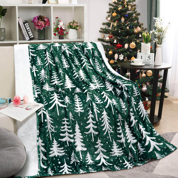 Christmas Tree Throw Blanket 50x60 Inch Merry Christmas Green Blankets Soft Lightweight Cozy Plush Blanket