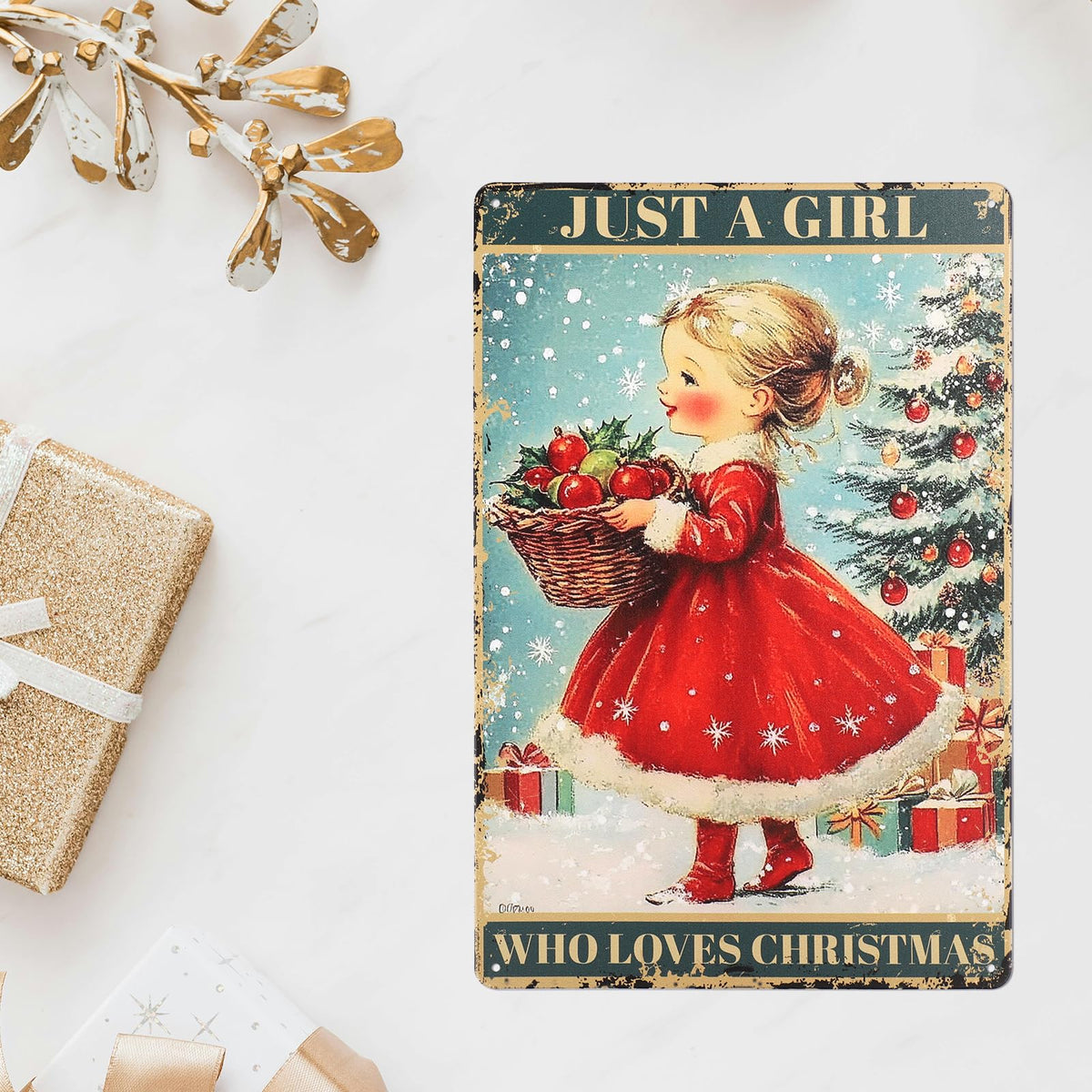 Christmas Vintage Plaque Metal Tin Sign, 8x12 Inch Just a Girl Who Loves Christmas Poster