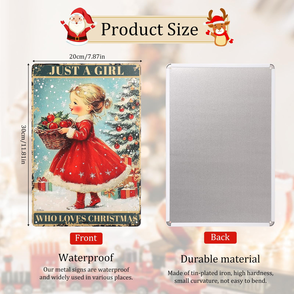 Christmas Vintage Plaque Metal Tin Sign, 8x12 Inch Just a Girl Who Loves Christmas Poster