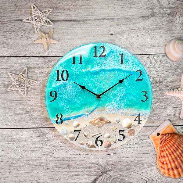 Coastal Nautical Glass Wall Clock with Seashell Design and Aesthetic Beach Theme