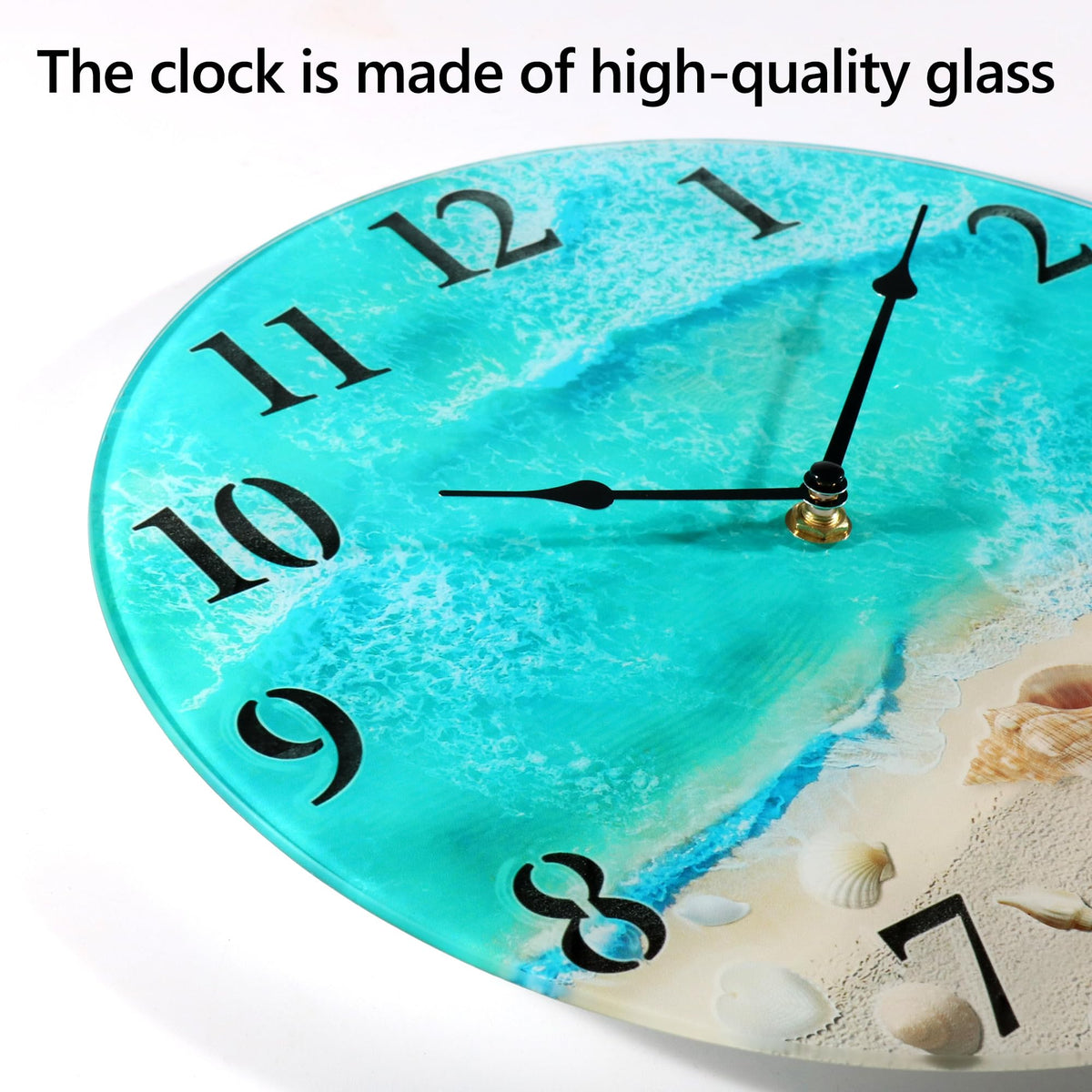 Coastal Nautical Glass Wall Clock with Seashell Design and Aesthetic Beach Theme