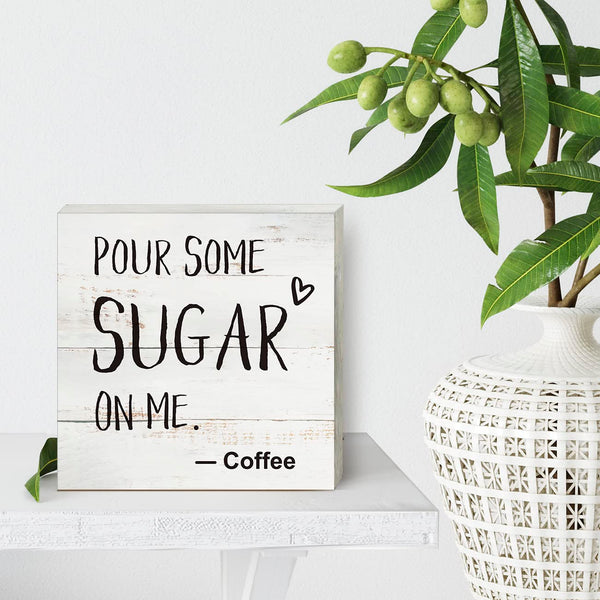 Coffee Wood Box Sign Kitchen Home Decor, Rustic Funny Pour Some Sugar on Me Wooden Box Sign
