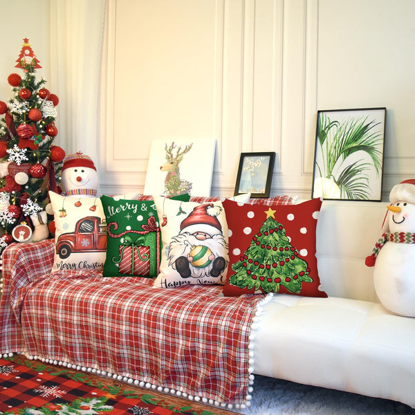 Christmas Throw Pillow Covers 18x18 Set of 4 Xmas Series Holiday Cushion Pillow Cover