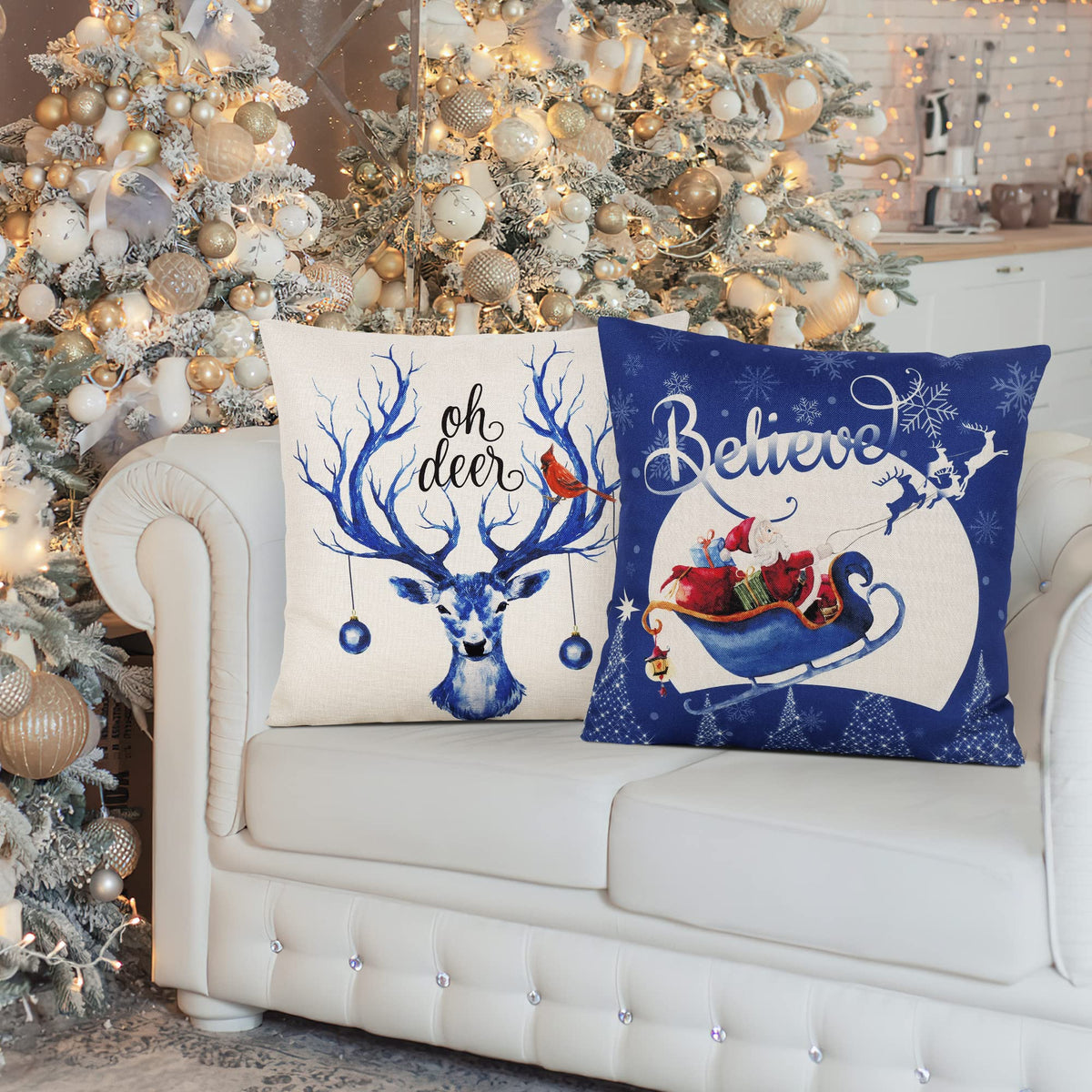 Set of 4 Merry Christmas Decorative Throw Pillow Covers Winter Holiday Xmas Velvet Pillow Cases Christmas Trees Socks