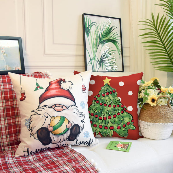 Christmas Throw Pillow Covers 18x18 Set of 4 Xmas Series Holiday Cushion Pillow Cover Christmas Decorations