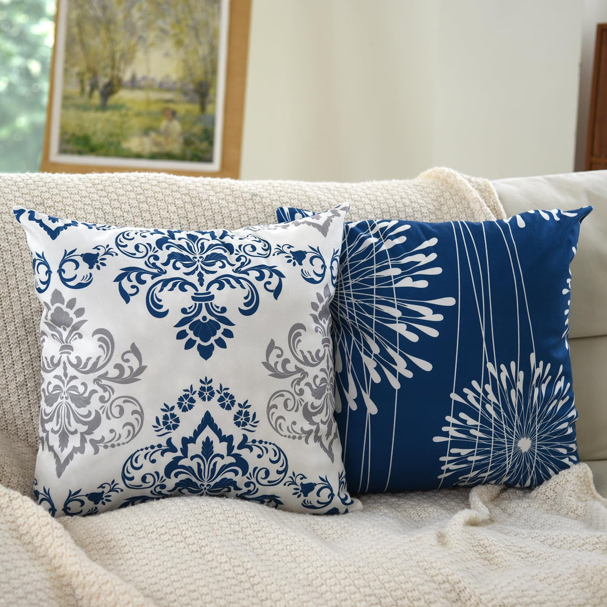 Decorative Throw Pillow Covers 18x18 Set of 4, Blue Modern Simple Square Pillow Case Cushion Cover