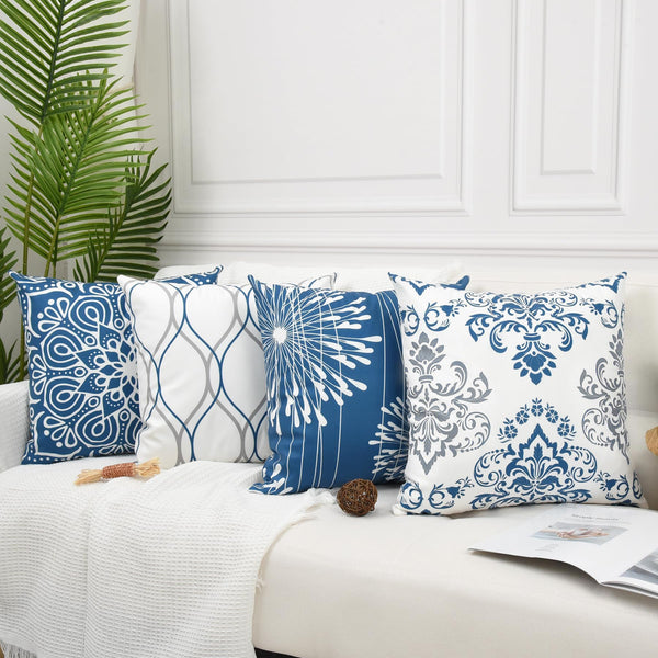 Decorative Throw Pillow Covers 18x18 Set of 4, Blue Modern Simple Square Pillow Case Cushion Cover