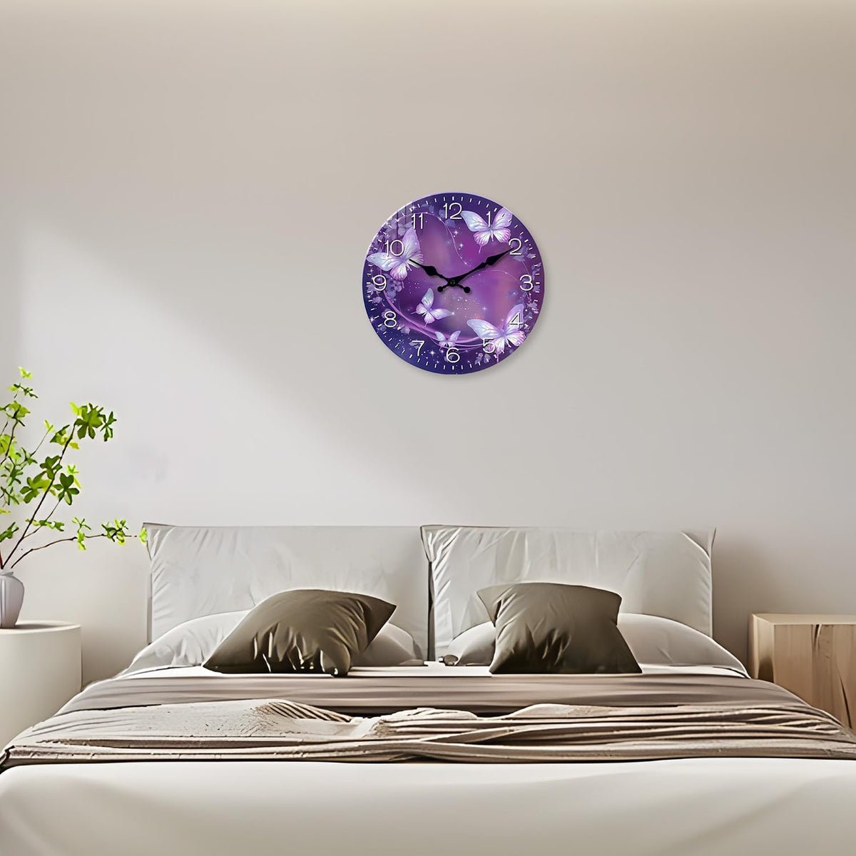 Butterfly Wall Clocks Battery Operated Purple Wall Clock for Womens Bedroom 12 Inch